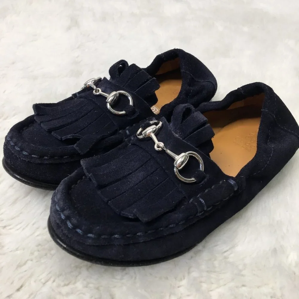 Gucci Toddler Boy Blue Horsebit Suede Slip on Shoes Size 26 / 9.5 US